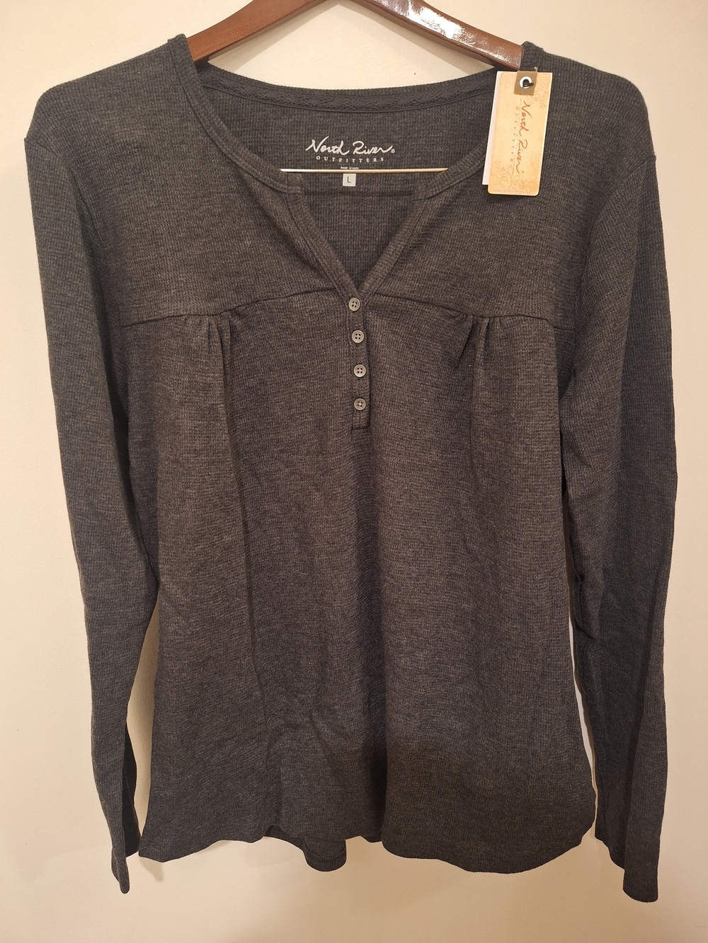 Nord River Long-Sleeve Henley Top in Charcoal Gray